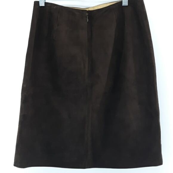 Ann Taylor LOFT Brown‎ Leather Suede Skirt Size 8P Embroidery & Eyelet Accents - Picture 4 of 7